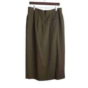 Vintage Jones New York Maxi Skirt Women 16 Olive Wool Blend Pleated Classic Chic